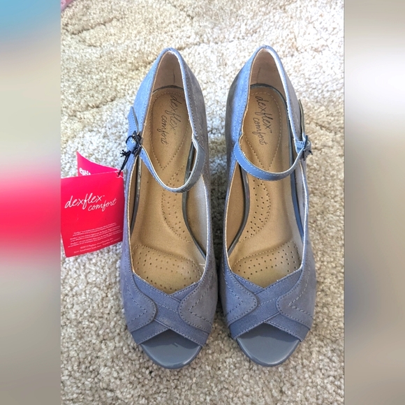 DexFlex Comfort Gray Peep Toe Heels Size 7.5 Women's Shoes Casual Comfortable - Picture 1 of 5